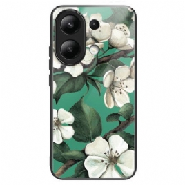 Deksel Til Xiaomi Redmi Note 13 4g Hvite Blomster Av Herdet Glass