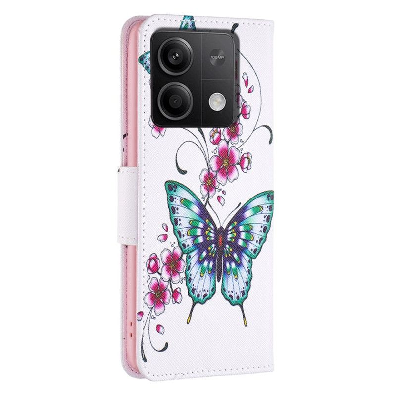 Folio Deksel Xiaomi Redmi Note 13 4g Ferskenblomster Og Sommerfugler Beskyttelse Deksel