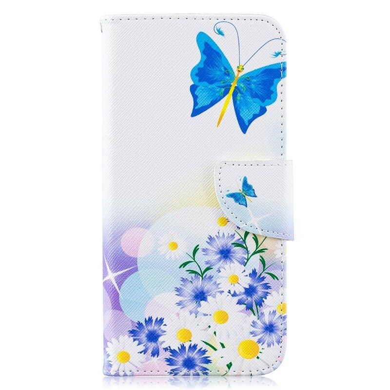 Folio Deksel Til Samsung Galaxy A10 Malede Sommerfugler Og Blomster