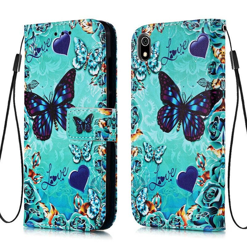 Folio Deksel Til Xiaomi Redmi 7A Med Kjede Elsker Butterflies Strappy