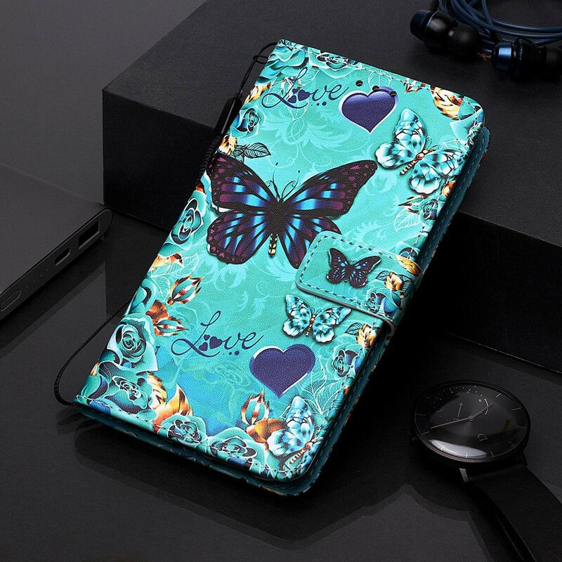 Folio Deksel Til Xiaomi Redmi 7A Med Kjede Elsker Butterflies Strappy