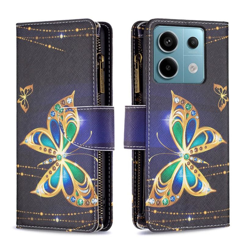 Lærdeksel Folio Deksel Xiaomi Redmi Note 13 Pro 5g Mobildeksel Rhinestone Sommerfugllommebok