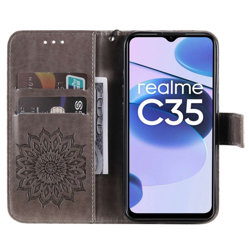 Folio Deksel Til Realme C35 Med Kjede Solstropp Mandala