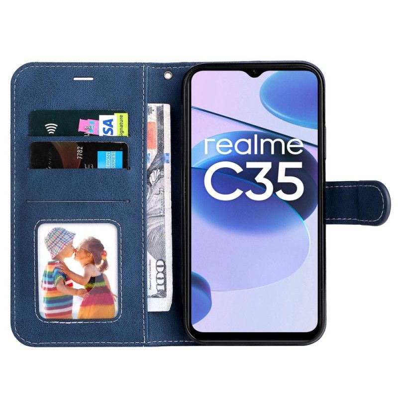 Folio Deksel Til Realme C35 Med Kjede Tricolor Kunstskinnrem