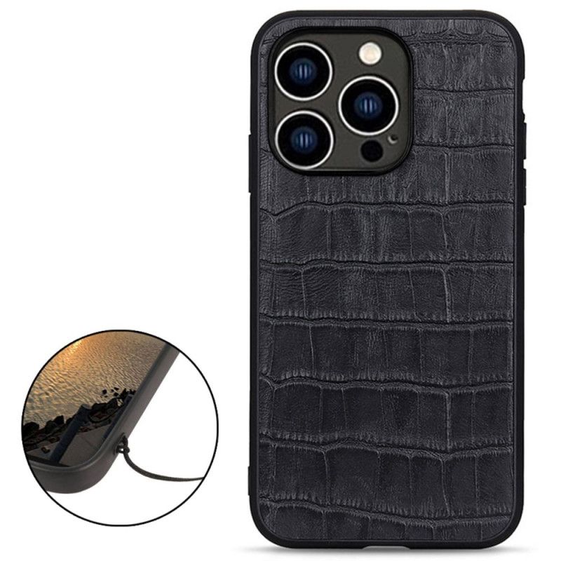 Deksel Til iPhone 14 Pro Ekte Crocodile Texture Leather