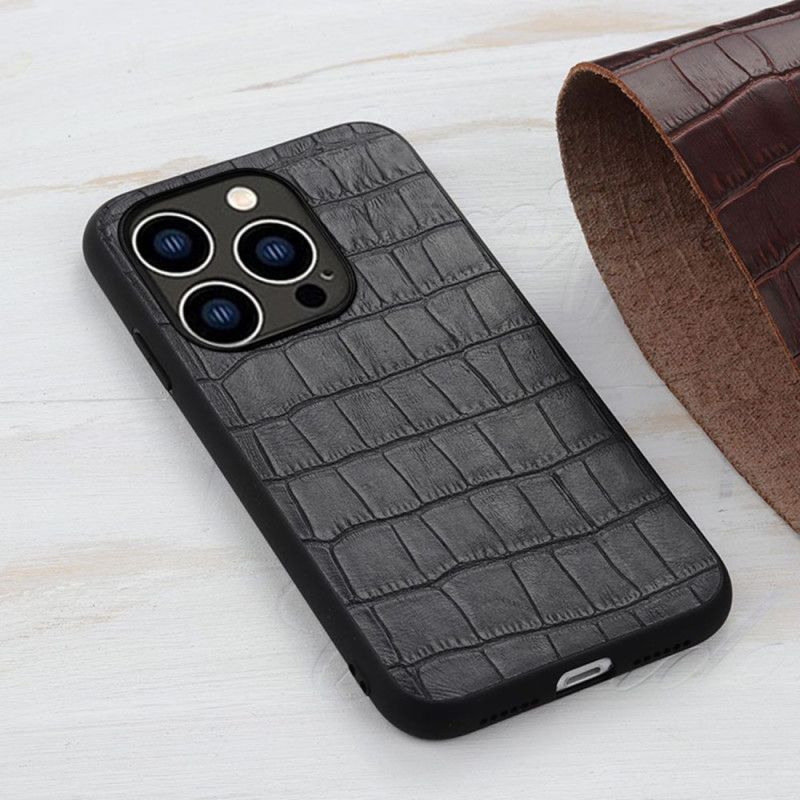 Deksel Til iPhone 14 Pro Ekte Crocodile Texture Leather