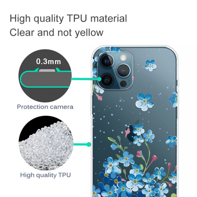 Deksel Til iPhone 14 Pro Transparente Blå Blomster