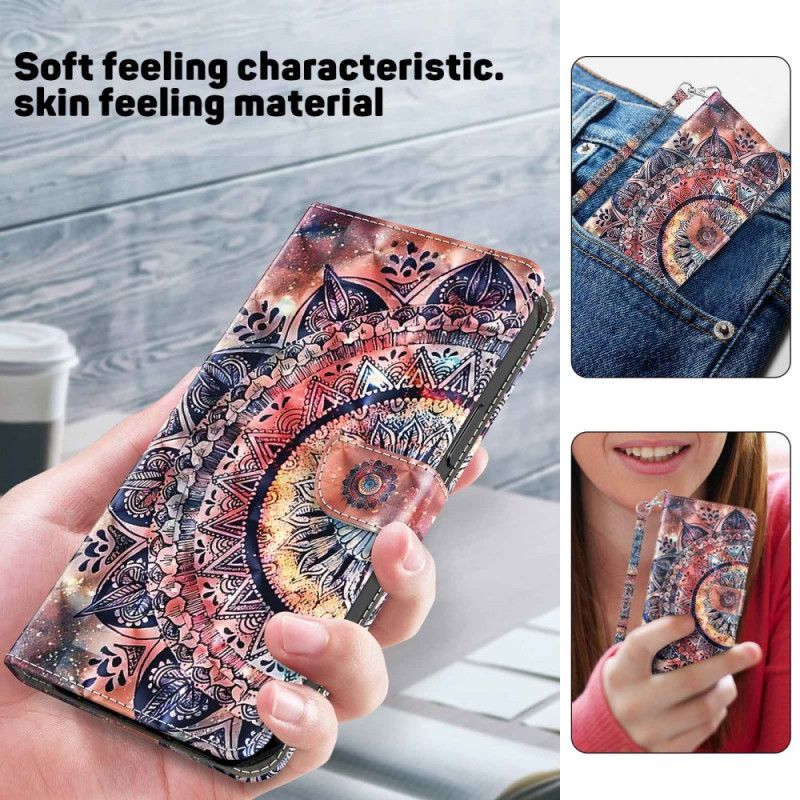 Folio Deksel Til iPhone 14 Pro Med Kjede Fargerik Strappy Mandala