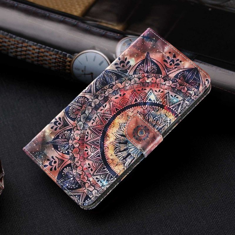 Folio Deksel Til iPhone 14 Pro Med Kjede Fargerik Strappy Mandala