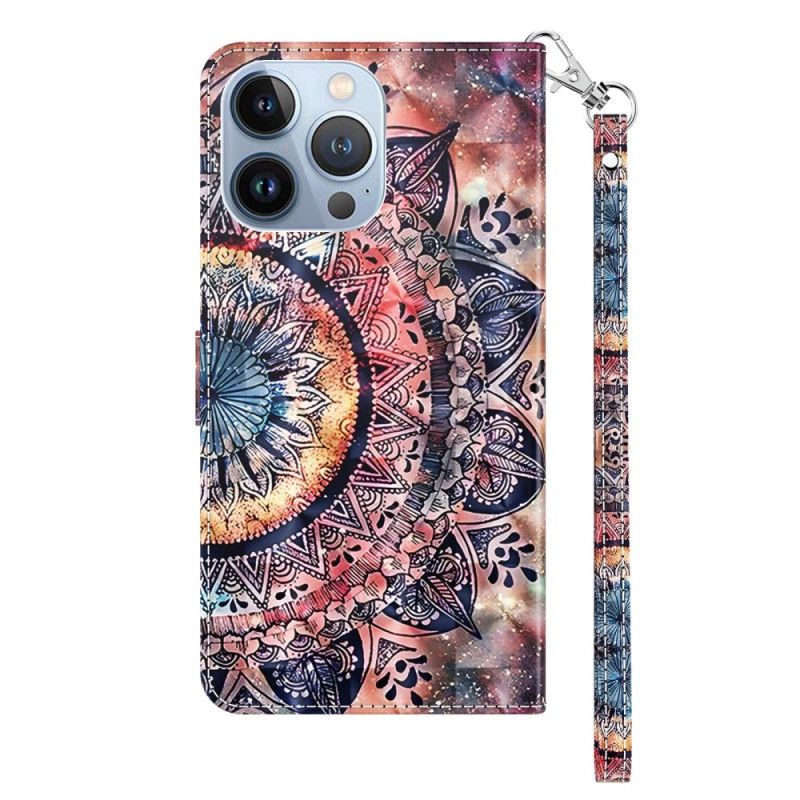 Folio Deksel Til iPhone 14 Pro Med Kjede Fargerik Strappy Mandala