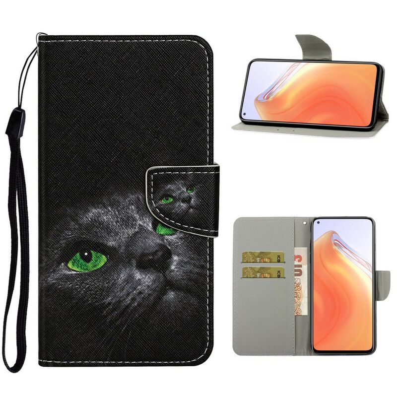 Folio Deksel Til Xiaomi Mi 10T / 10T Pro Green Eyed Cat With Lanyard