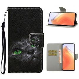 Folio Deksel Til Xiaomi Mi 10T / 10T Pro Green Eyed Cat With Lanyard