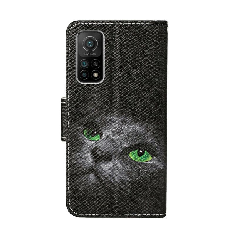 Folio Deksel Til Xiaomi Mi 10T / 10T Pro Green Eyed Cat With Lanyard