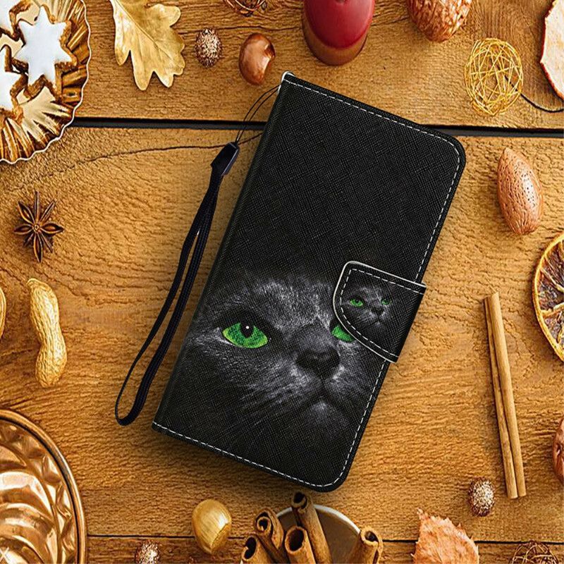 Folio Deksel Til Xiaomi Mi 10T / 10T Pro Green Eyed Cat With Lanyard