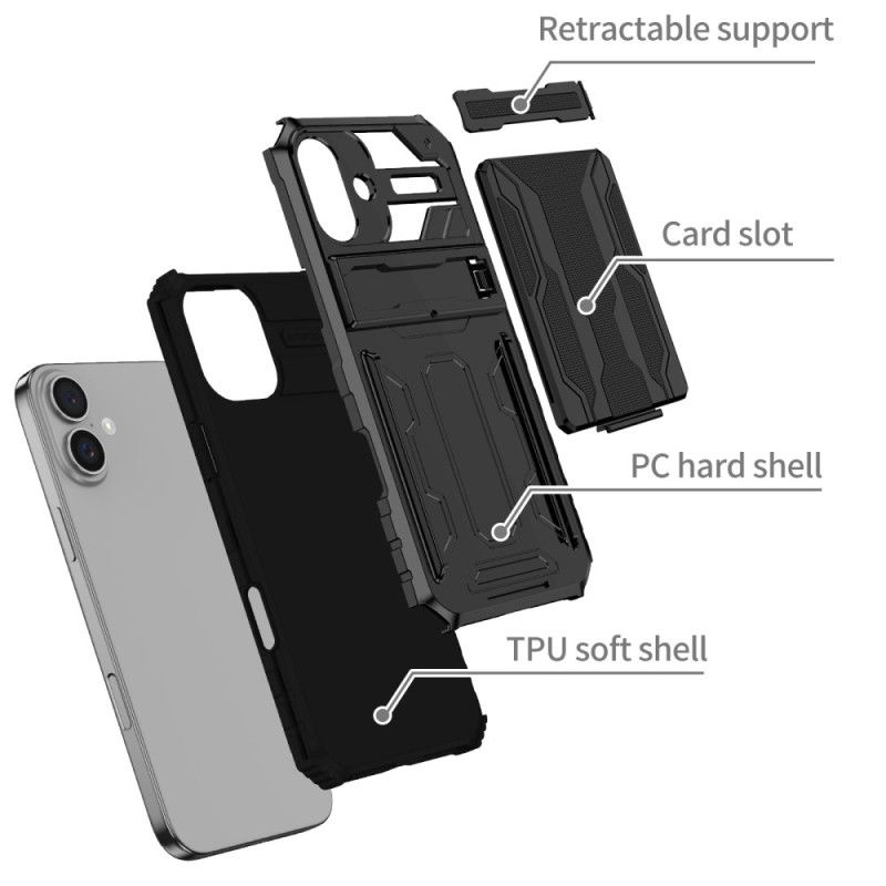 Deksel iPhone 16 Plus Mobildeksel Integrert Kortholder Og Støtte