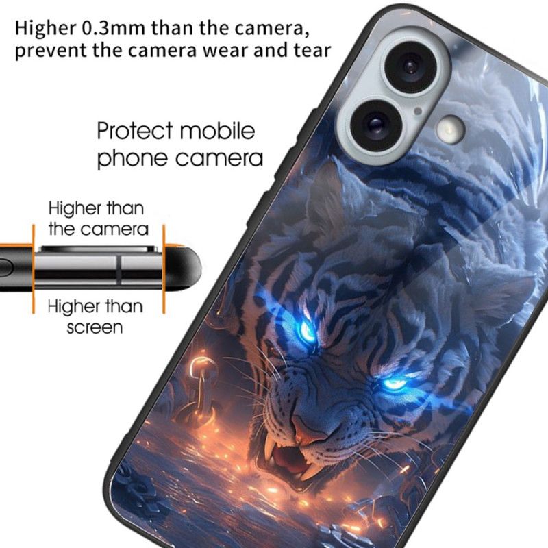 Deksel iPhone 16 Plus Tigertrykt Herdet Glass