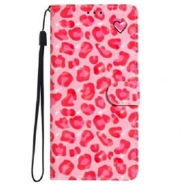 Folio Deksel iPhone 16 Plus Rosa Leopardtrykk Med Stropp Beskyttelse Deksel