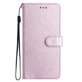 Folio Deksel iPhone 16 Plus Strappy Silk Texture