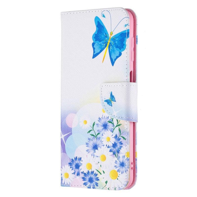 Folio Deksel Til Samsung Galaxy M32 Malede Sommerfugler Og Blomster