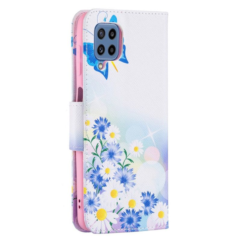 Folio Deksel Til Samsung Galaxy M32 Malede Sommerfugler Og Blomster