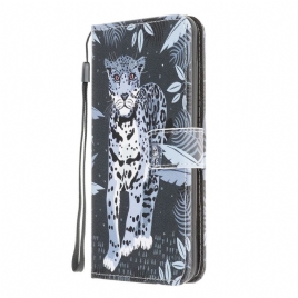 Folio Deksel Til Samsung Galaxy M32 Med Kjede Thong Leopard