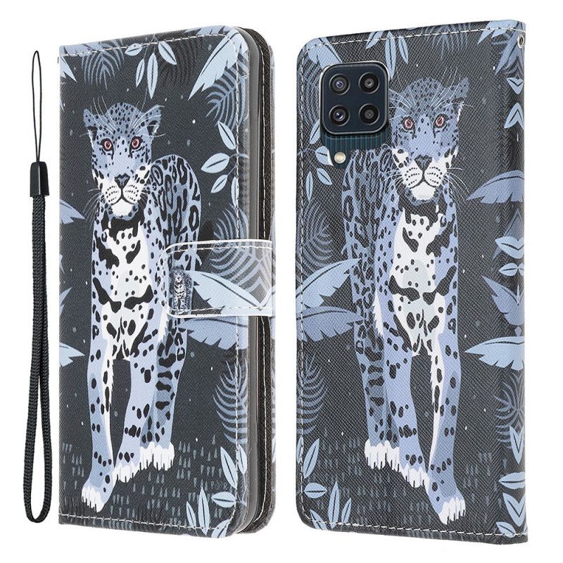 Folio Deksel Til Samsung Galaxy M32 Med Kjede Thong Leopard