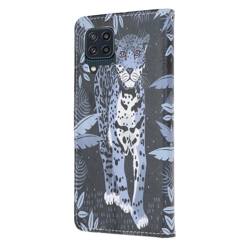 Folio Deksel Til Samsung Galaxy M32 Med Kjede Thong Leopard