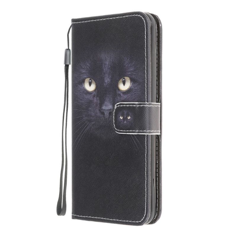 Lærdeksel Til Samsung Galaxy M32 Med Kjede Thong Black Cat Eyes