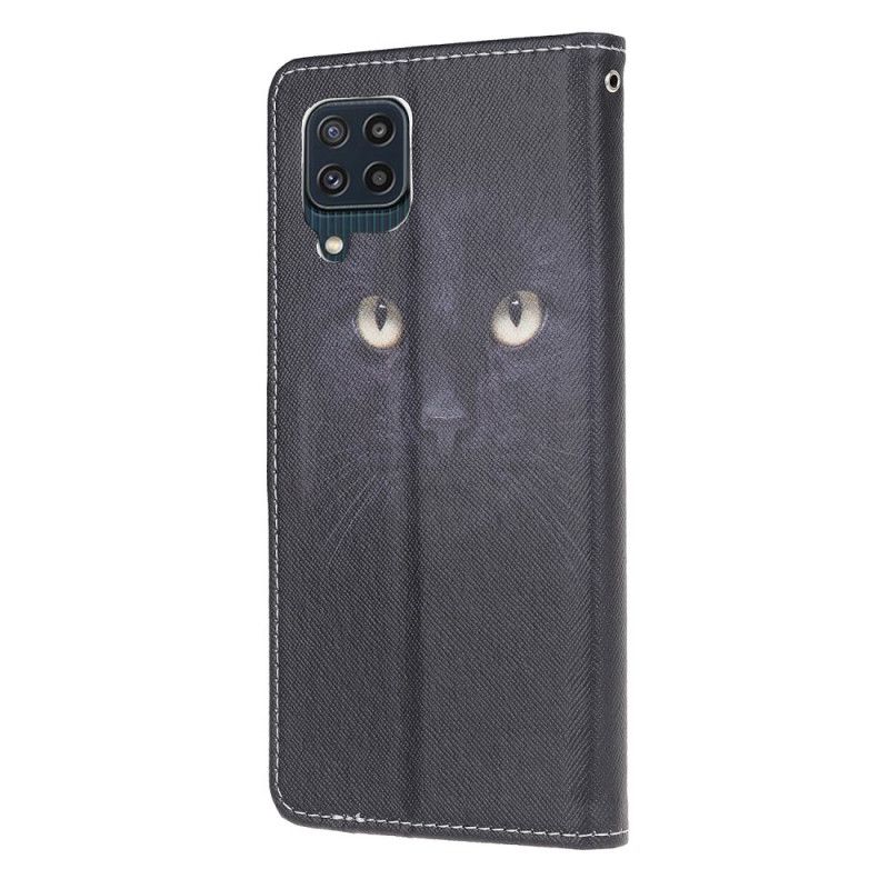 Lærdeksel Til Samsung Galaxy M32 Med Kjede Thong Black Cat Eyes