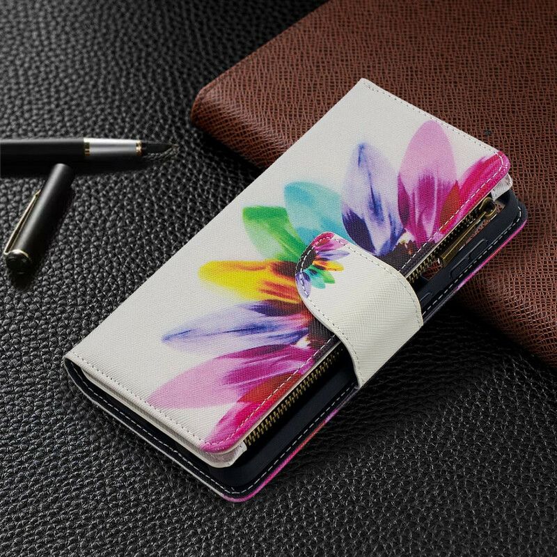 Folio Deksel Til Samsung Galaxy S21 Plus 5G Akvarell Blomsterlomme Med Glidelås