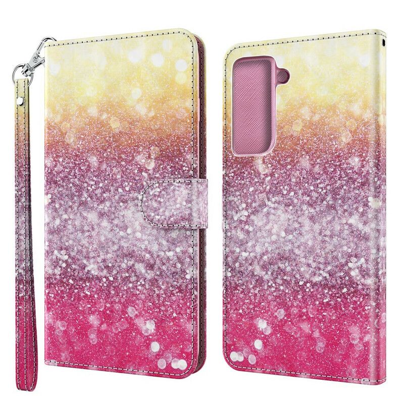 Folio Deksel Til Samsung Galaxy S21 Plus 5G Magenta Glittergradient