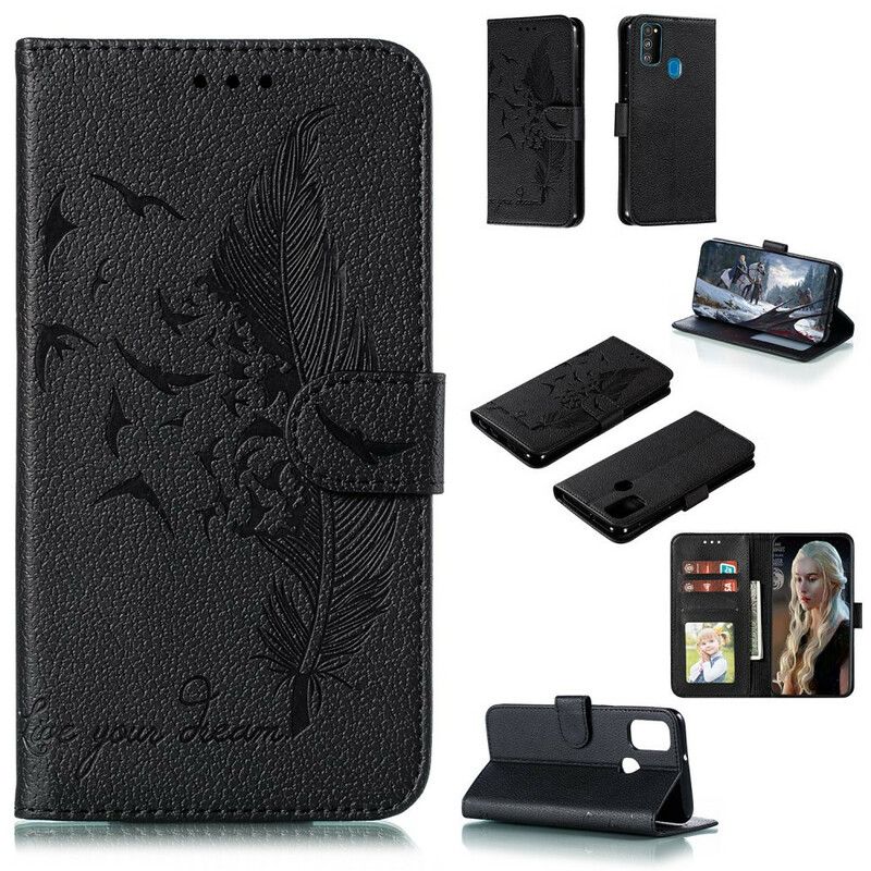 Folio Deksel Til Samsung Galaxy M21 Faux Leather Live Your Dream