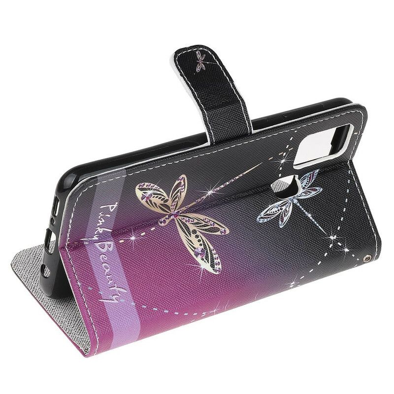 Folio Deksel Til Samsung Galaxy M21 Med Kjede Thong Dragonflies