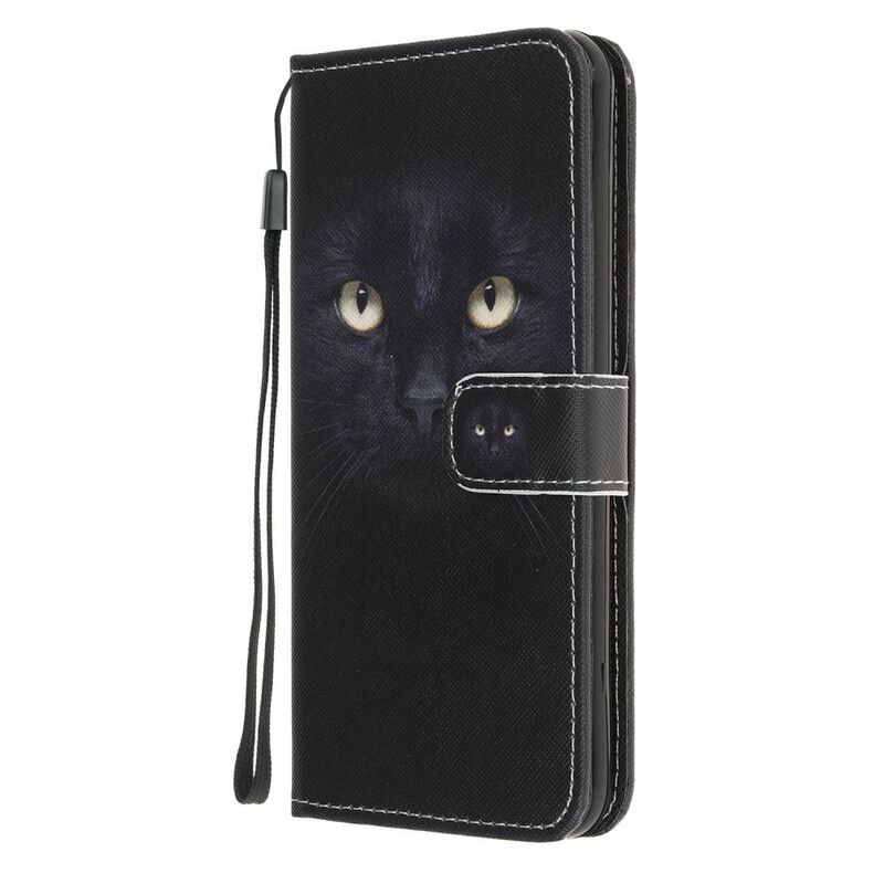 Lærdeksel Til Samsung Galaxy M21 Med Kjede Thong Black Cat Eyes