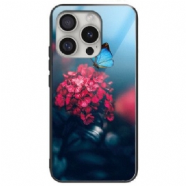 Deksel iPhone 16 Pro Mobildeksel Herdet Glass Blomster Og Sommerfugl