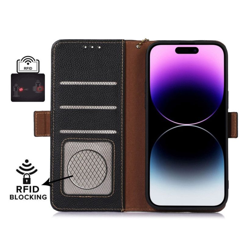 Folio Deksel iPhone 16 Pro Litchi Texture Leather Beskyttelse Deksel