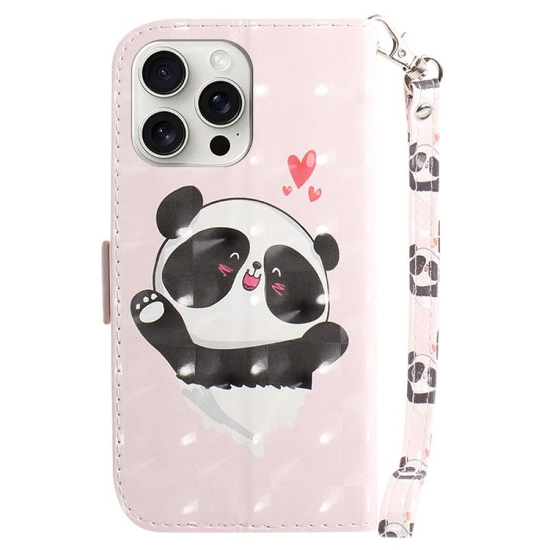 Folio Deksel iPhone 16 Pro Panda Love Med Stropp