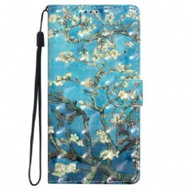 Lærdeksel Folio Deksel iPhone 16 Pro Mobildeksel Blomsterkunst Med Stropp