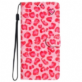 Lærdeksel Folio Deksel iPhone 16 Pro Mobildeksel Rosa Leopardstropp