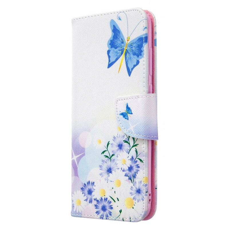 Folio Deksel Til Samsung Galaxy M11 Malede Sommerfugler Og Blomster