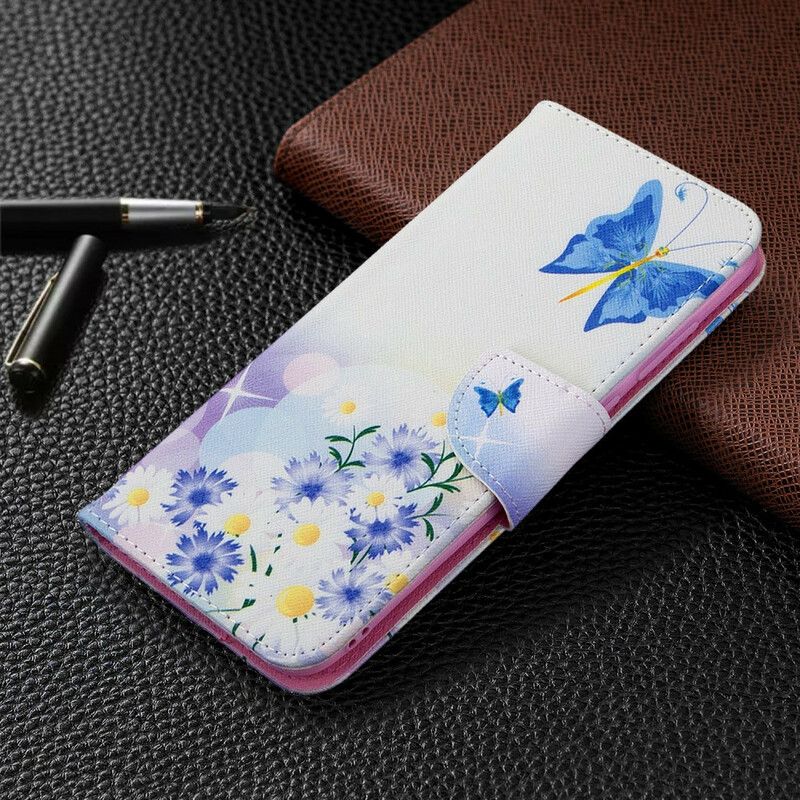 Folio Deksel Til Samsung Galaxy M11 Malede Sommerfugler Og Blomster