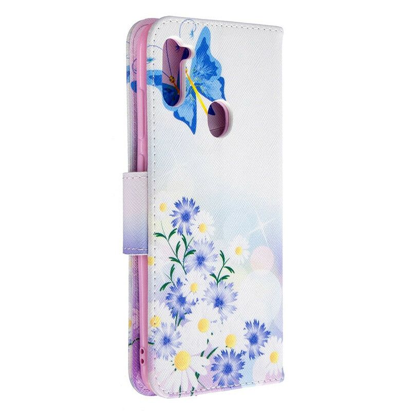 Folio Deksel Til Samsung Galaxy M11 Malede Sommerfugler Og Blomster