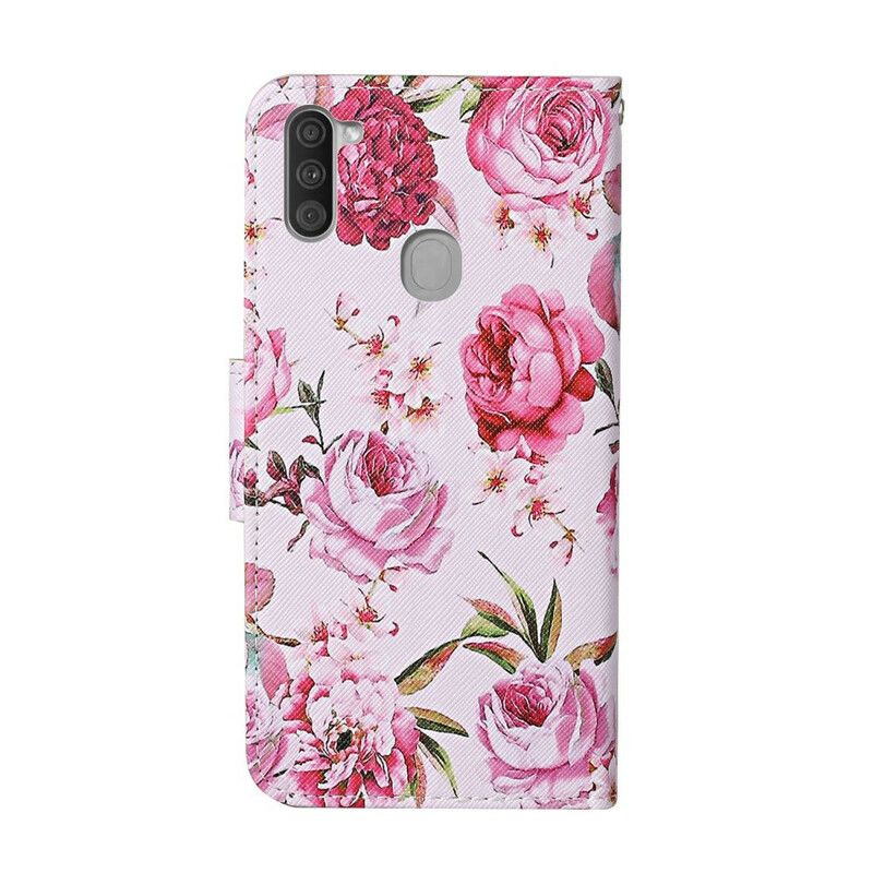 Folio Deksel Til Samsung Galaxy M11 Mesterlige Blomster Med Snor