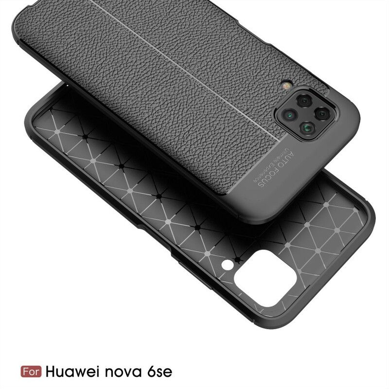 Deksel Til Huawei P40 Lite Dobbellinje Litchi Leather Effect