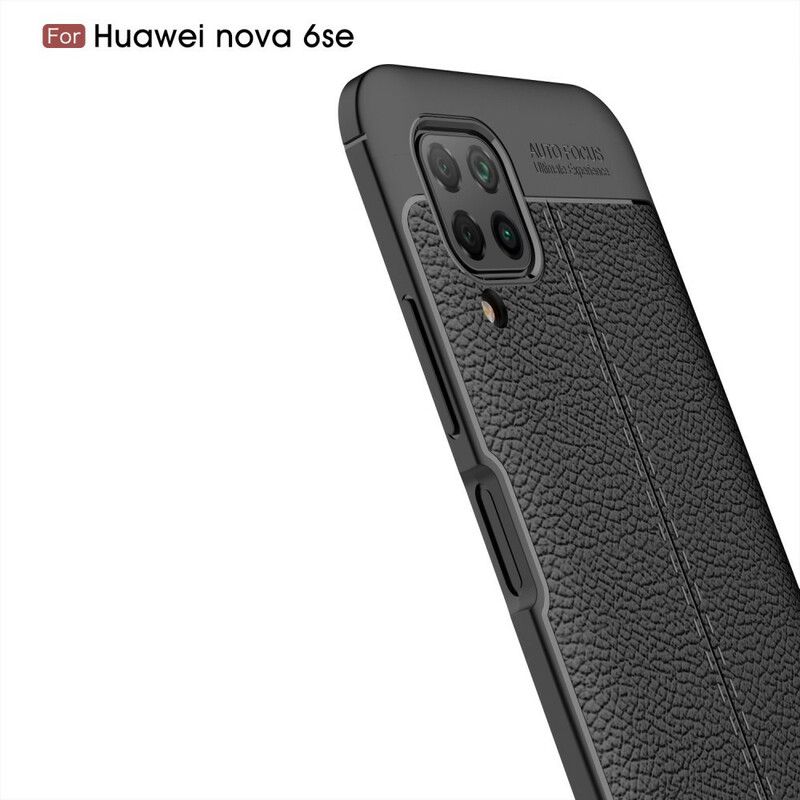 Deksel Til Huawei P40 Lite Dobbellinje Litchi Leather Effect