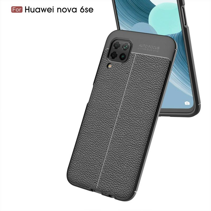 Deksel Til Huawei P40 Lite Dobbellinje Litchi Leather Effect