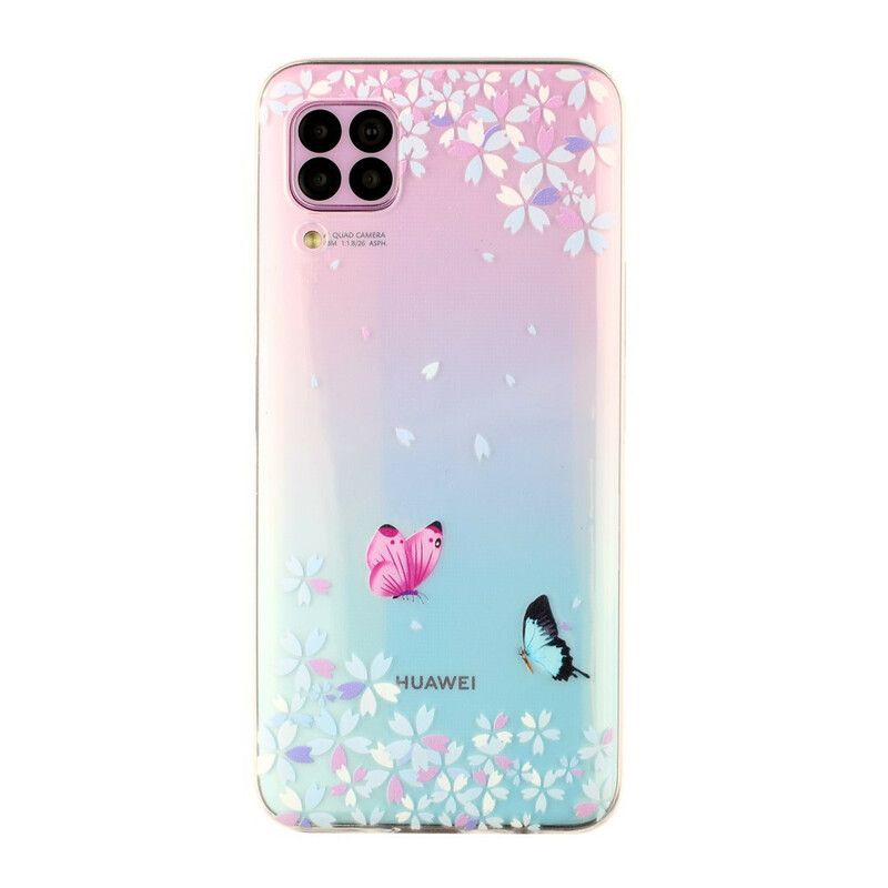 Deksel Til Huawei P40 Lite Transparente Sommerfugler Og Blomster