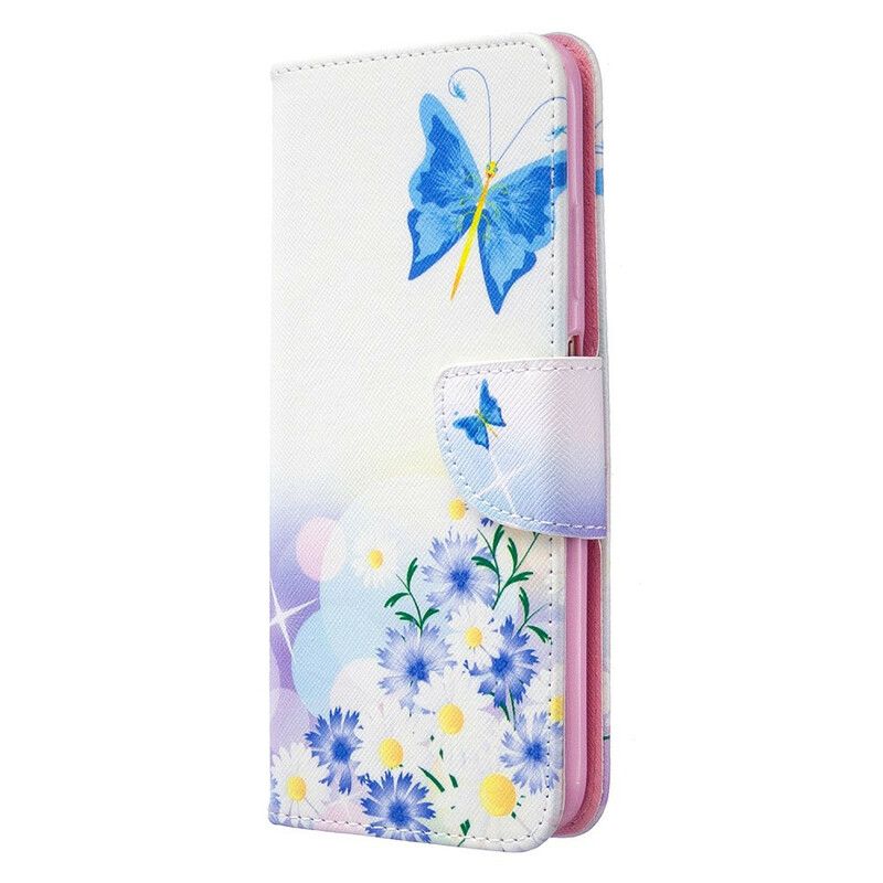 Lærdeksel Til Huawei P40 Lite Malede Sommerfugler Og Blomster