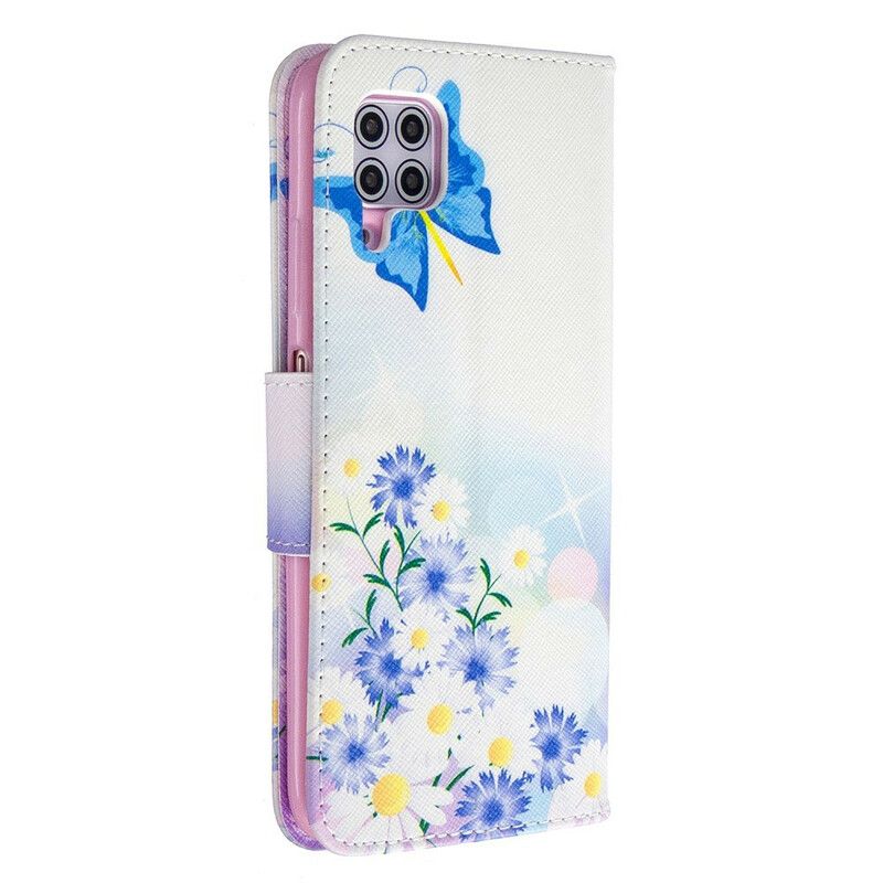 Lærdeksel Til Huawei P40 Lite Malede Sommerfugler Og Blomster