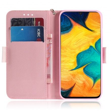 Folio Deksel Til Samsung Galaxy A30 / A20 Med Kjede Panda Love Strap